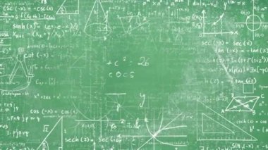 Yeşil arka planda bilimsel veri işleme animasyonu. Küresel bilim, eğitim, bağlantılar, hesaplama ve veri işleme kavramı dijital olarak oluşturulmuş video.