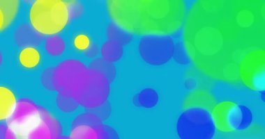 Mavi arkaplanda hareket eden parlak ışık lekelerinin canlandırması. Renk, şekil, ışık ve hareket konsepti dijital olarak oluşturulmuş video.