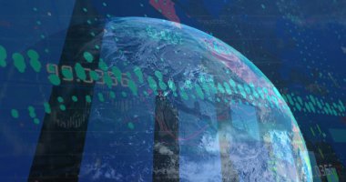 Dünya çapında finansal veri işleme görüntüsü. Küresel iş, finans ve dijital arayüz kavramı dijital olarak oluşturulmuş görüntü.