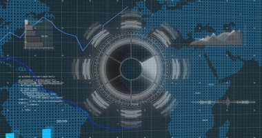 Veri işleme ve dünya haritası üzerinde tarama yapılan alanın resmi. küresel bağlantılar, hesaplama ve dijital arayüz konsepti dijital olarak oluşturulmuş resim.