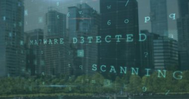 Şehir manzarası üzerinde veri işleme resmi. dijital güvenlik ve kimlik, dijital arayüz ve veri işleme kavramı dijital olarak oluşturuldu.