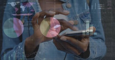 Çift ırklı ağlar üzerinden finansal veri işleme görüntüsü. Küresel iş bağlantıları dijital arayüz ve teknoloji konsepti dijital olarak oluşturulmuş görüntü.