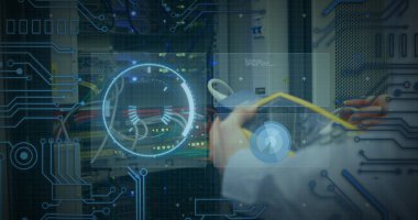 Küre ve bağlantı ağlı metin görüntüsü. Dijital arayüz teknolojisi ve ağ konsepti dijital olarak oluşturuldu.