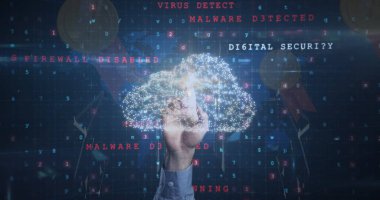 Asma kilit üzerinde veri işleme görüntüsü. Küresel iş ve dijital arayüz kavramı dijital olarak oluşturulmuş görüntü.