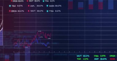 Karanlık arka planda finansal veri işleme resmi. Küresel finans, iş, bağlantılar, hesaplama ve veri işleme kavramı dijital olarak oluşturuldu.