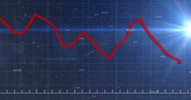 Finansal verilerin ve mavi arkaplandaki ışıkların üzerindeki grafiklerin resmi. Küresel finans ve ekonomi kavramı dijital olarak oluşturulmuş görüntü.
