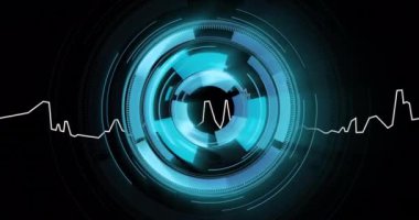 Kapsam taramasında dijital veri işleme animasyonu. Dijital olarak oluşturulmuş küresel bağlantılar, hesaplama ve veri işleme kavramı.