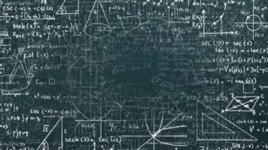 Matematiksel veri işlemenin siyah arkaplan üzerindeki animasyonu. Küresel bilim, bağlantılar, hesaplama ve veri işleme kavramı dijital olarak oluşturulmuş video.