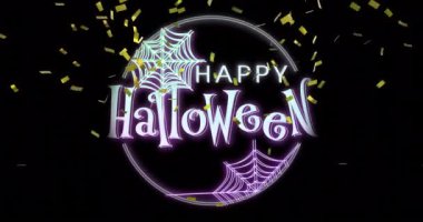 Örümcek ağları ve düşen konfetilerle Cadılar Bayramı animasyonunuz kutlu olsun. Kutlama, ürkütücü, şenlikli, Ekim, dekorasyon, parti