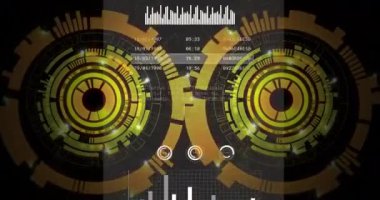 Dürbün taramasında dijital veri işleme animasyonu. Dijital olarak oluşturulmuş küresel bağlantılar, hesaplama ve veri işleme kavramı.