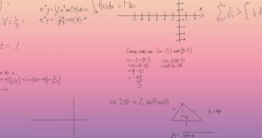 Pembe arka planda matematiksel veri işleme animasyonu. Küresel bilim, eğitim, bağlantılar, hesaplama ve veri işleme kavramı dijital olarak oluşturulmuş video.