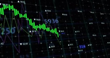 Şebeke üzerinde dijital veri işleme animasyonu. Dijital olarak oluşturulmuş küresel bağlantılar, hesaplama ve veri işleme kavramı.