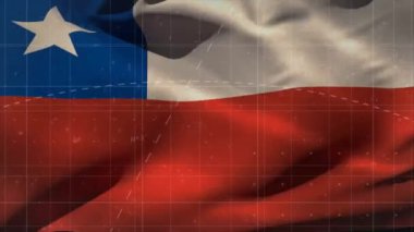 Şili bayrağı üzerinde matematiksel veri işleme animasyonu. Küresel bilim, eğitim, bağlantılar, hesaplama ve veri işleme kavramı dijital olarak oluşturulmuş video.