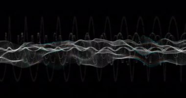 Sarmal ve siyah arkaplandaki lekelerin animasyonu. Teknoloji, bilgisayar ve dijital arayüz kavramı dijital olarak oluşturuldu.