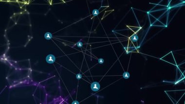 İnsan simgeleriyle bağlantı ağının animasyonu. Dijital olarak oluşturulmuş küresel bağlantılar, hesaplama ve veri işleme kavramı.