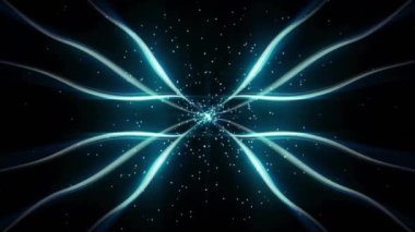 Siyah arkaplanda hareket eden parlak ışık izlerinin animasyonu. Renk, şekil, ışık ve hareket konsepti dijital olarak oluşturulmuş video.