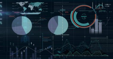 Dünya haritası üzerinde veri işleme resmi. Küresel finans, iş, bağlantılar, hesaplama ve veri işleme kavramı dijital olarak oluşturuldu.