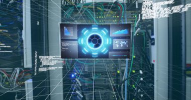 Küre ve bağlantı ağlı metin görüntüsü. Dijital arayüz teknolojisi ve ağ konsepti dijital olarak oluşturuldu.