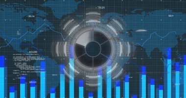 Veri işleme ve dünya haritası üzerinde tarama yapılan alanın resmi. küresel bağlantılar, hesaplama ve dijital arayüz konsepti dijital olarak oluşturulmuş resim.