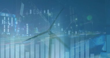 Image of statistics and data processing over digital screens. Global business connections and data processing concept digitally generated image.