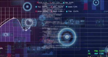 Siyah arka planda tarama yapan finansal veri işleme resmi. Küresel finansman, bilgisayar, iş ve dijital arayüz kavramı dijital olarak oluşturuldu.