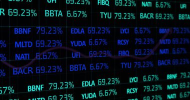 Siyah arkaplan üzerinde veri işleme resmi. küresel iş ve dijital arayüz kavramı dijital olarak oluşturulmuş görüntü.