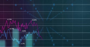 Karanlık arka planda finansal veri işleme resmi. Küresel finans, iş, bağlantılar, hesaplama ve veri işleme kavramı dijital olarak oluşturuldu.