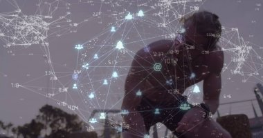 Kafkasyalı adamın dinlenme yerindeki bağlantıların görüntüsü. Küresel iş ve dijital arayüz kavramı dijital olarak oluşturulmuş görüntü.