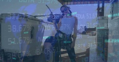 Benzin istasyonundaki insanlar üzerinde finansal veri işleme resmi. küresel akaryakıt işi finansal.