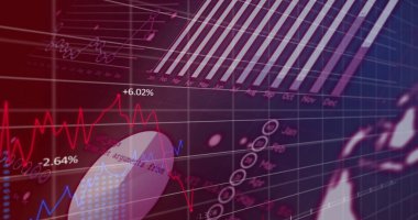 Mor arkaplana karşı istatistiksel veri işleme ve dönen dünya görüntüsü. Bilgisayar arayüzü ve iş veri teknolojisi kavramı