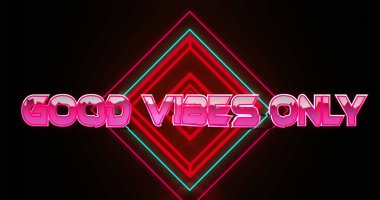 Image of good vibes only text with shapes over black backround. retro communication and image game concept digitally generated image. clipart