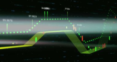 Siyah arkaplana karşı finansal veri işleme resmi. Küresel finans ve iş veri teknolojisi kavramı