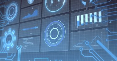Dijital arayüz üzerinden tarama ve veri işleme görüntüsü. küresel bağlantılar, hesaplama ve dijital arayüz konsepti dijital olarak oluşturulmuş resim.