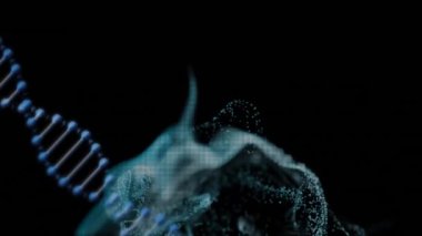 DNA iplikçiklerinin animasyonu ve bağlantı ağı ile parlayan ağ. Küresel bilim, bağlantılar, hesaplama ve veri işleme kavramı dijital olarak oluşturulmuş video.