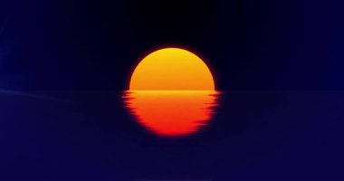 Dijital güneşin animasyonu ve siyah arkaplanda ışık lekesi. Teknoloji ve dijital arayüz kavramı dijital olarak oluşturuldu.