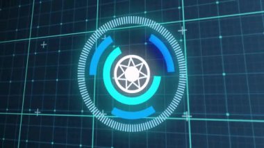 Kapsam taraması ve şebeke üzerinde veri işleme animasyonu. Dijital olarak oluşturulmuş küresel bağlantılar, hesaplama ve veri işleme kavramı.