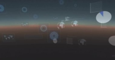 Dünya üzerindeki veri işleme ve tarama alanlarının animasyonu. Teknoloji, iş ve dijital arayüz kavramı dijital olarak oluşturulmuş video.
