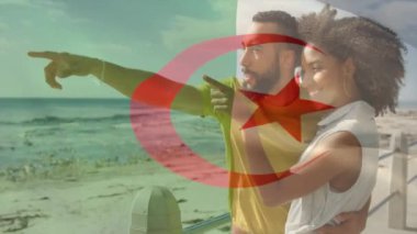 Cezayir bayrağının melez bir çifti işaret ederek canlandırılması. Yaşam tarzı, bayraklar ve vatanseverlik konsepti dijital olarak oluşturulmuş video.