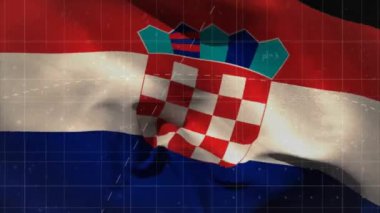 Hırvat bayrağı üzerinde matematiksel veri işleme animasyonu. Küresel bilim, eğitim, bağlantılar, hesaplama ve veri işleme kavramı dijital olarak oluşturulmuş video.