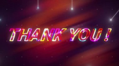 Neon desenli arkaplan üzerinden teşekkür mesajı animasyonu. Küresel video oyunu, dijital arayüz, iletişim, bilgisayar ve veri işleme kavramı dijital olarak oluşturuldu.