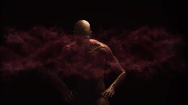 Acı içindeki insan vücudunun üzerindeki DNA 'nın animasyonu. Dijital olarak oluşturulmuş küresel çerçeve, bağlantılar, hesaplama ve veri işleme kavramı.