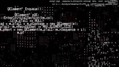 Siyah arka plandaki veri işleme üzerinde beyaz noktaların canlandırılması. Teknoloji ve dijital arayüz kavramı dijital olarak oluşturuldu.