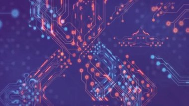 Siyah arkaplandaki bilgisayar devre kartının animasyonu. Küresel teknoloji, bilgisayar ve dijital arayüz kavramı dijital olarak oluşturulmuş video.