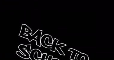 Siyah arkaplan üzerinden 2 okul metninin animasyonu. Küresel bilim, öğrenme, bağlantılar, hesaplama ve veri işleme kavramı dijital olarak oluşturulmuş video.