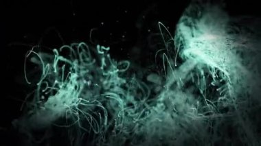 Siyah arka planda hareket eden beyaz şekillerin animasyonu. Desen, şekiller ve dijital arayüz konsepti dijital olarak oluşturulmuş video.