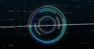 Kapsam taramasında sayıların ve veri işleme görüntüsü. Küresel iş, finans, hesaplama ve veri işleme kavramı dijital olarak oluşturulmuş görüntü.