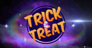 Uzayda şaka mı şeker mi resmi. Cadılar Bayramı, gelenek ve dijital arayüz kavramı dijital olarak oluşturuldu.