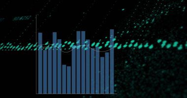 Image of graphs and icons on black background. Finance, economy and technology concept digitally generated image. clipart