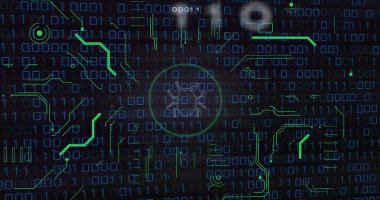 İkili kod ve böcek ikonu, siber güvenlik tehdit algılama görüntüsü. veri, koruma, zararlı yazılım, virüs, hackleme, şifreleme