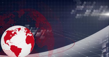 Dijital dünya haritasına bağlı küresel ve bağlantı ağının resmi. Küresel iş ve dijital arayüz kavramı dijital olarak oluşturulmuş görüntü.